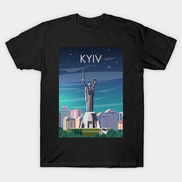 Kyiv Kiev Ukraine Motherland Monument Vintage Minimal European City Travel Poster T-Shirt by jornvanhezik